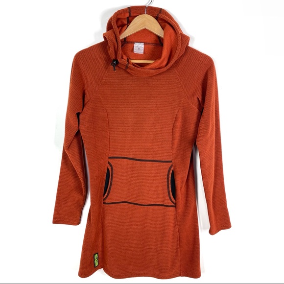 Melanzana Dresses & Skirts - Melanzana Microgrid Hoodie Dress Size Medium Burnt Orange Fleece Leadville CO